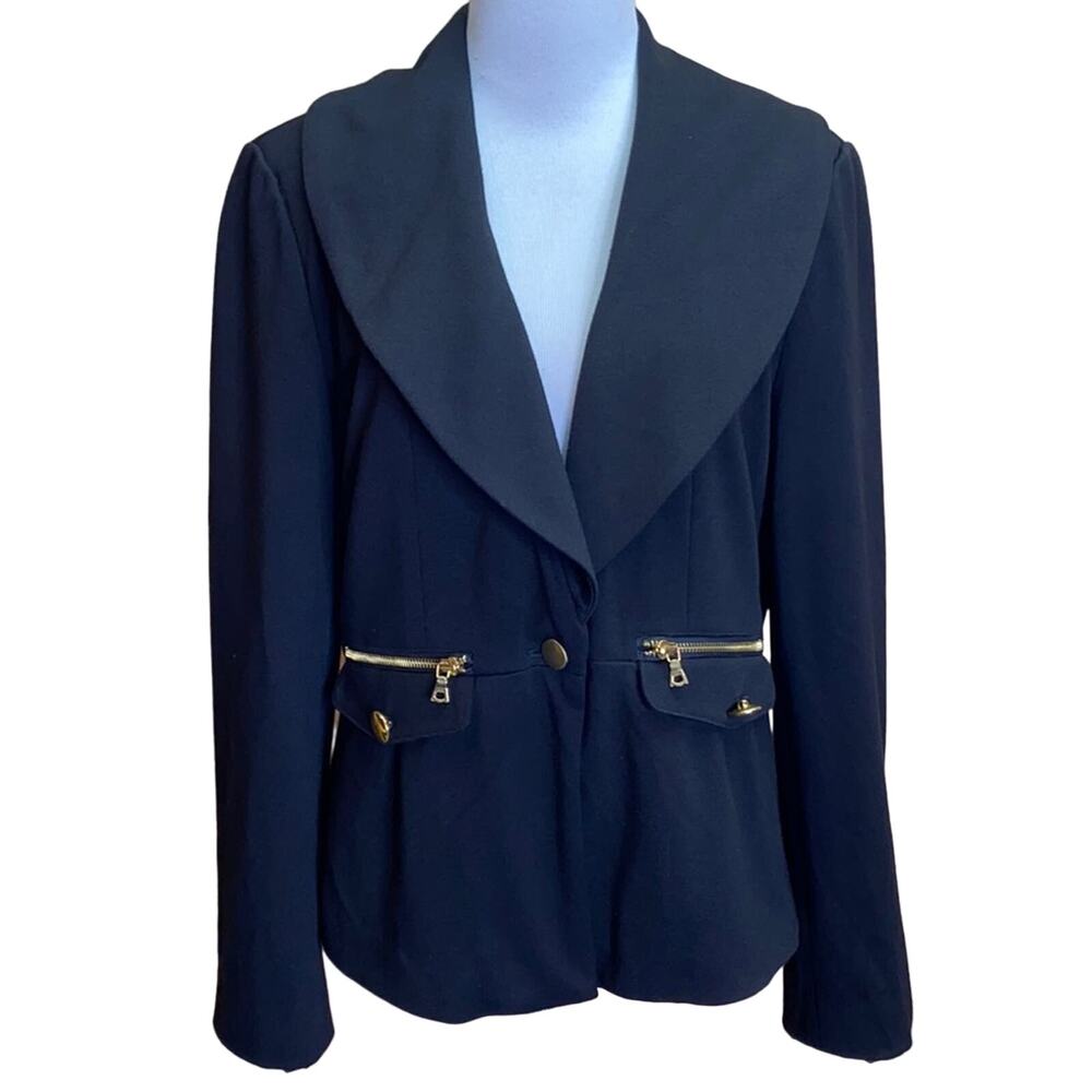 Boston Proper Black with Gold Zipper Accents Blazer Jacket Size 10